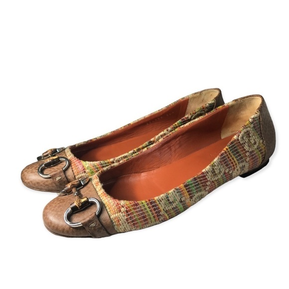 *Authentic* Gucci GG monogram raffia bamboo horsebit kitty ballet flats - Picture 2 of 9
